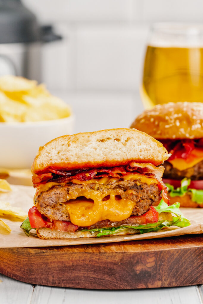 Cheese stuffed hamburger cooked in the instant pot