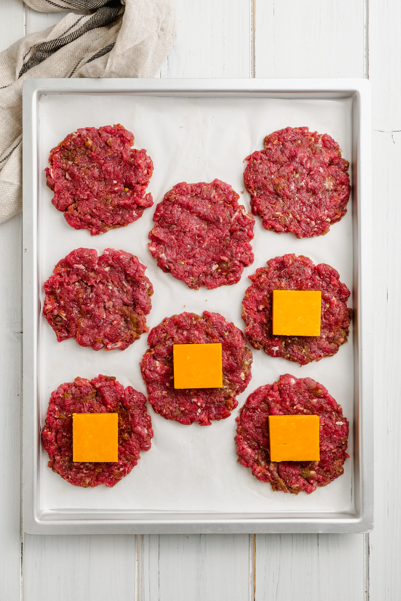 Hamburger patties, stuffed with cheese.