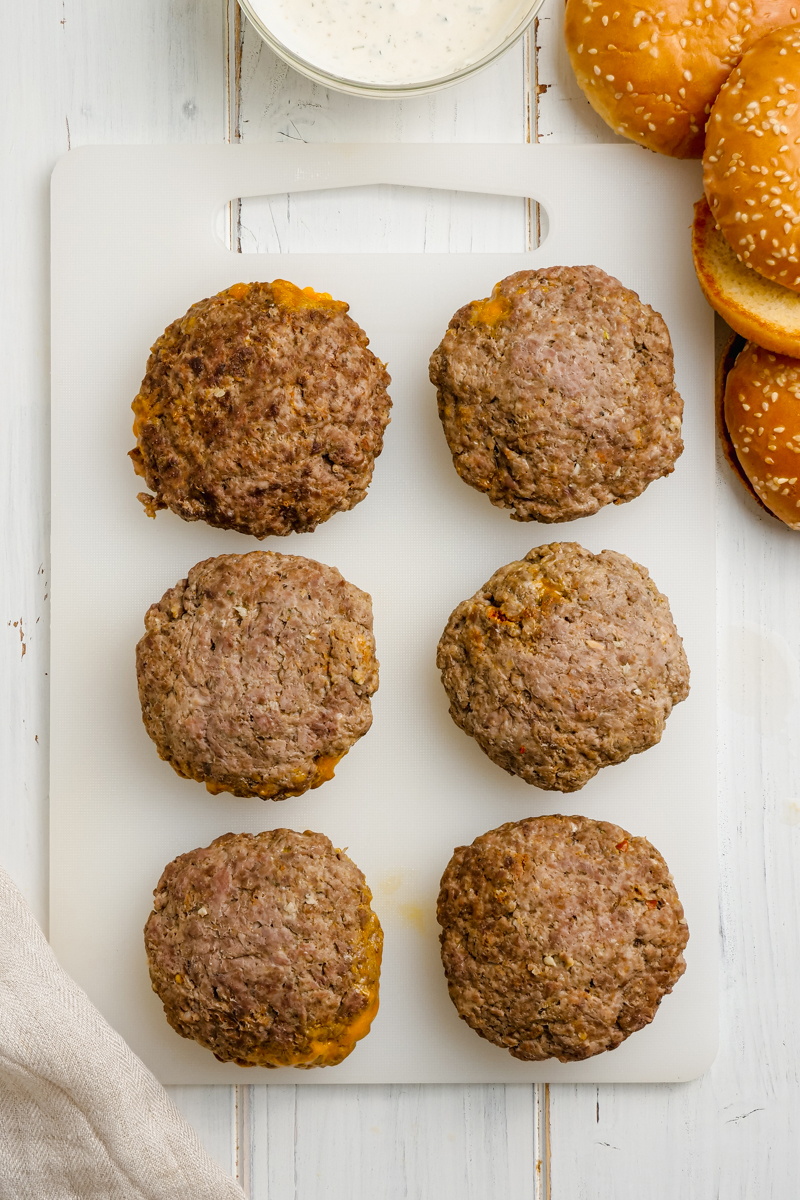 Cooked hamburger patties