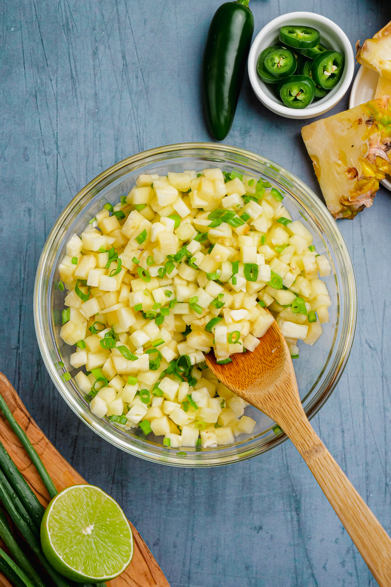 Making pineapple salsa for kalua pork