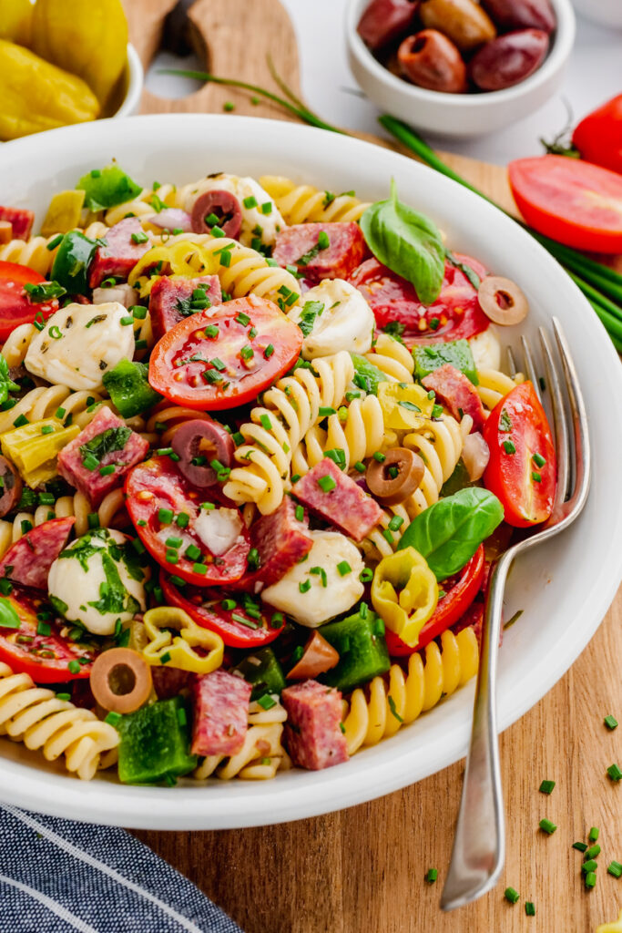 A plate of Antipasto pasta salad