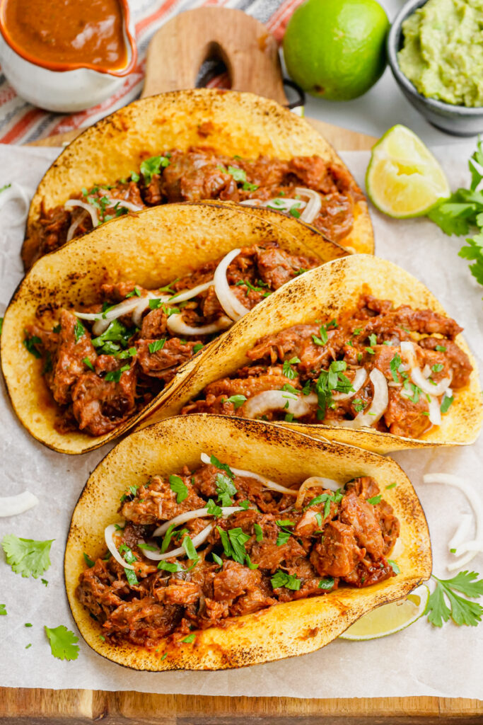 Pork mole tacos, with condiments