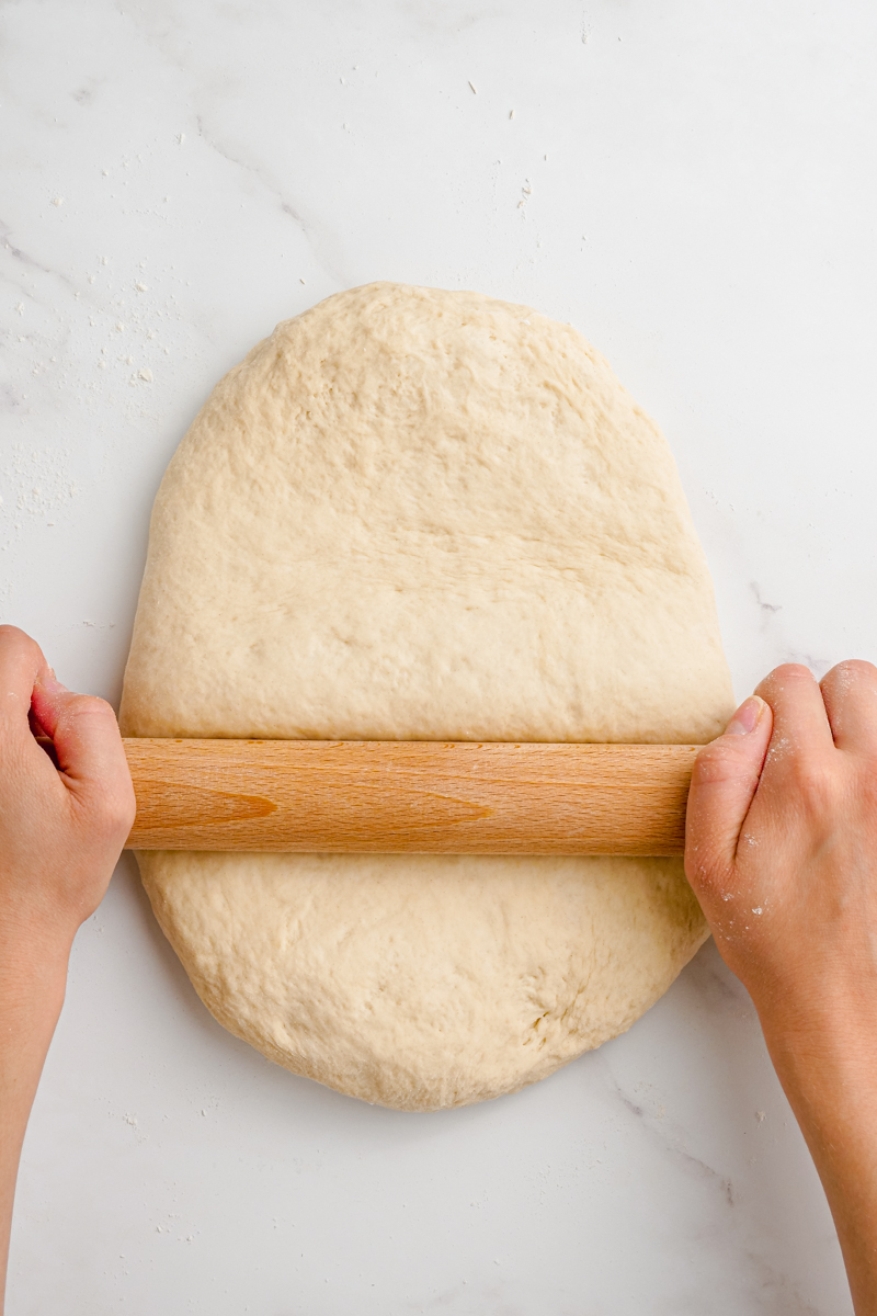 Shaping the bread dough.