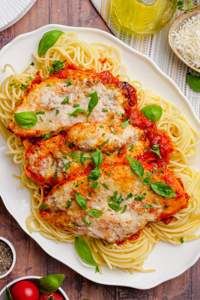 chicken pomodoro on a white platter