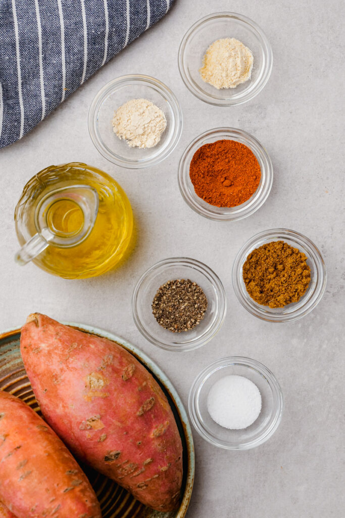 All the ingredients you need to make sweet potato fries that are oven roasted