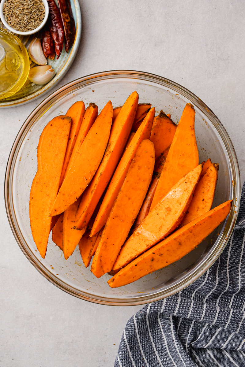 Cut up sweet potatoes