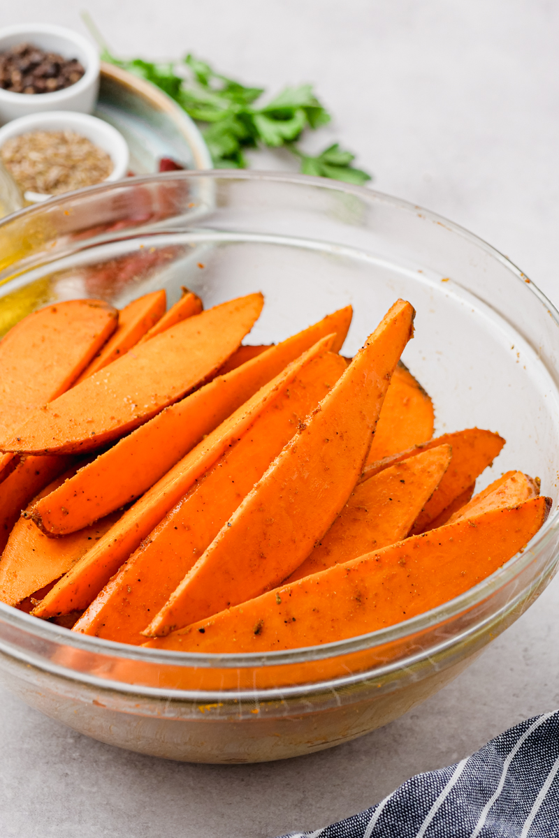 Coated sweet potatoes, with seasoning