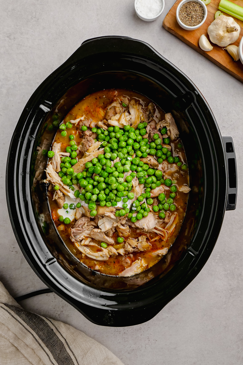 Finishing the chicken and dumplings recipe in a slow cooker