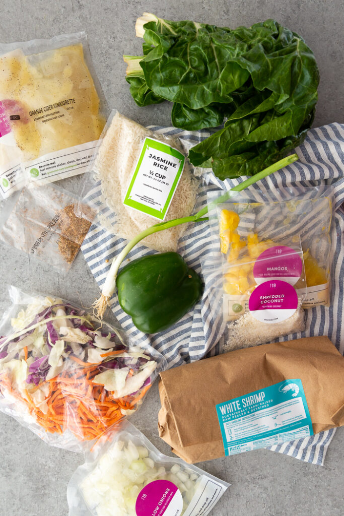 Ingredients for Green Chef dinner of Caribbean Shrimp and Coconut Rice