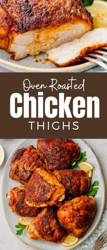 Roasted Chicken Thighs with a spice rub mixture that is sweet and savory, and oh so delicious.