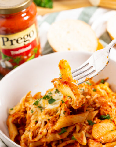 A bowl of chicken parmesan casserole