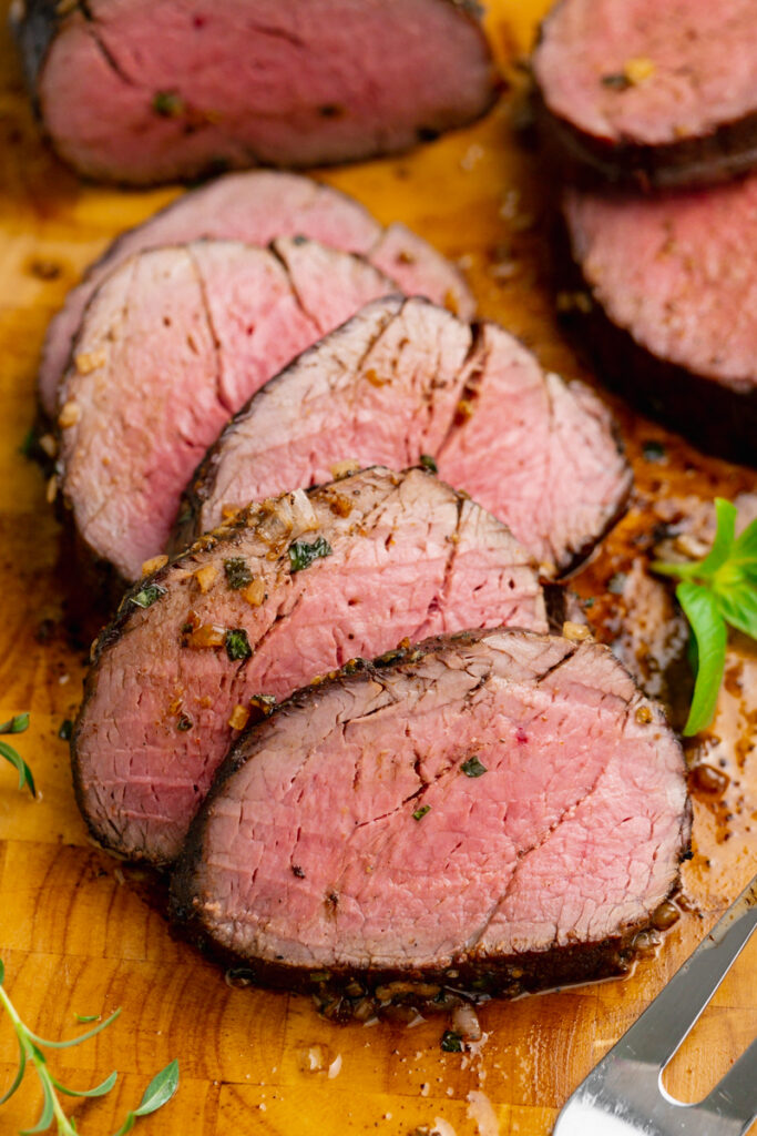 Slices of roast beef tenderloin