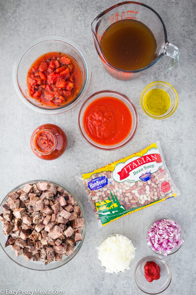 Ingredients for brisket chili, a simple recipe with a huge flavor punch. 