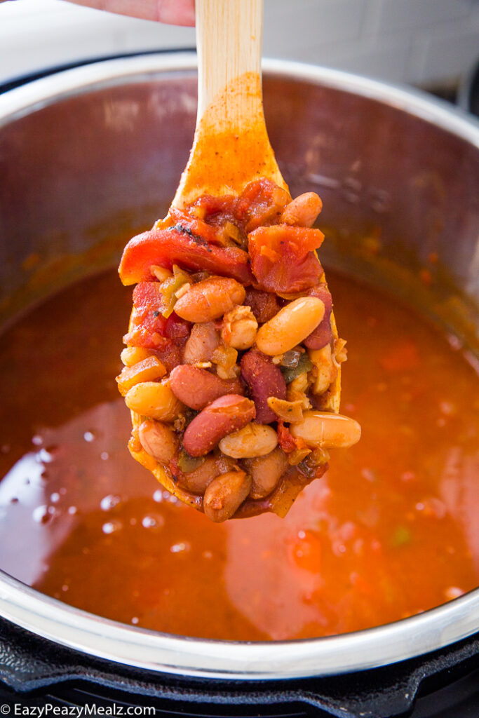 A spoonful of beans and chili