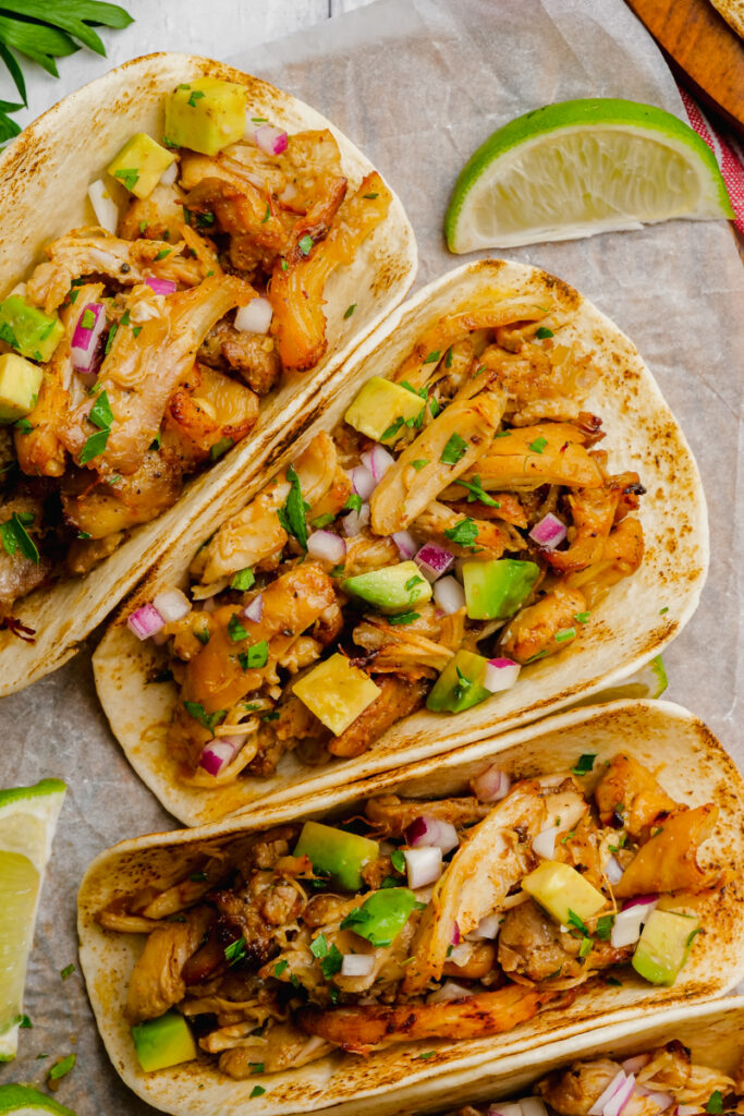 Instant Pot Chicken Carnitas on a cookie sheet