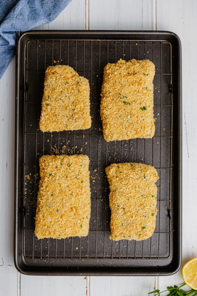 Baking oven fried fish on a sheet pan