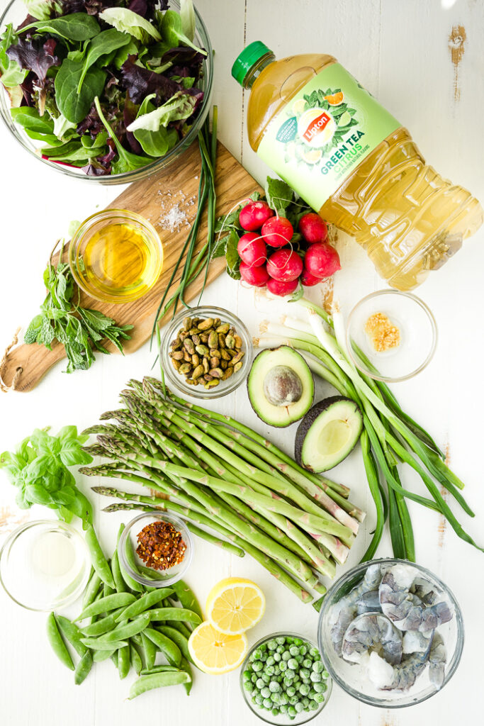 Ingredients for citrus shrimp spring salad