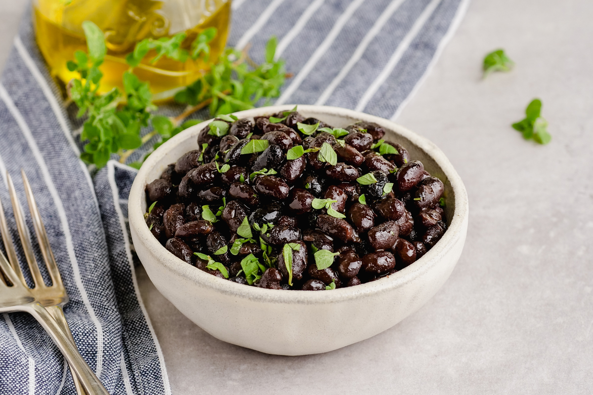 A bowl of black beans from the instant pot