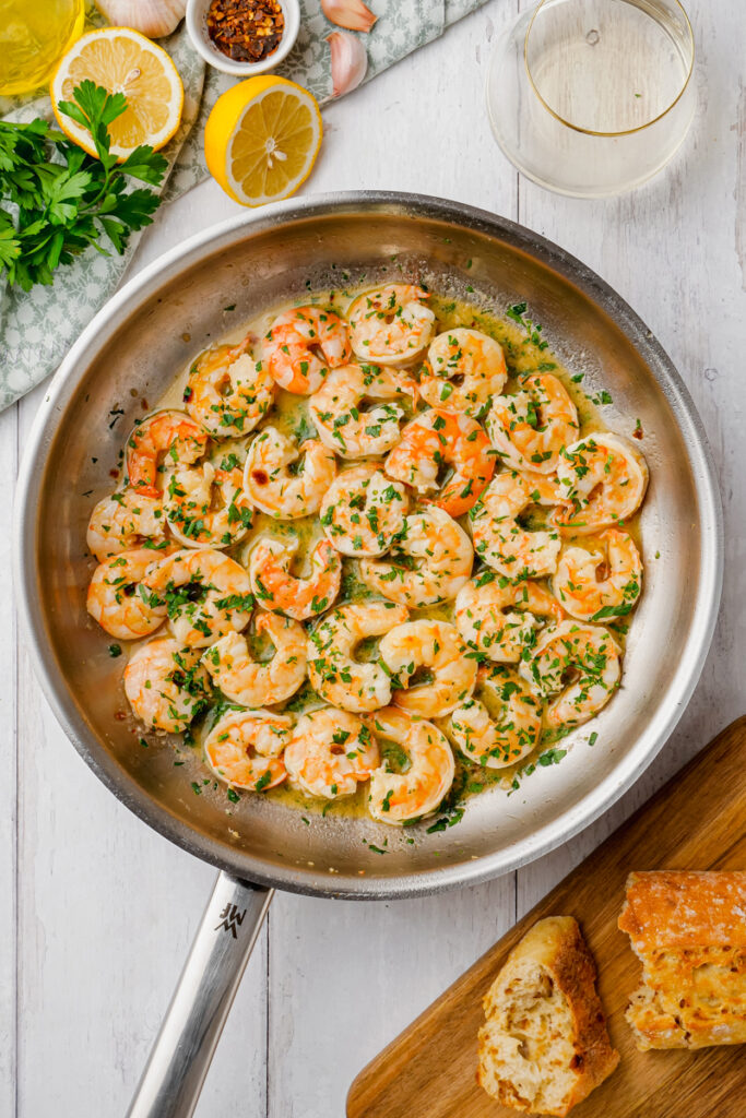 shrimp scampi in a pan