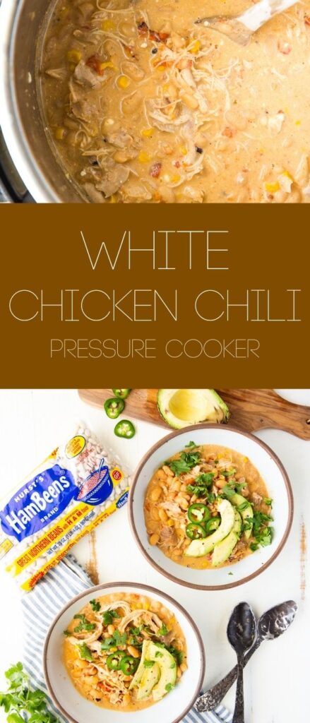 A delicious white chicken chili made in the pressure cooker