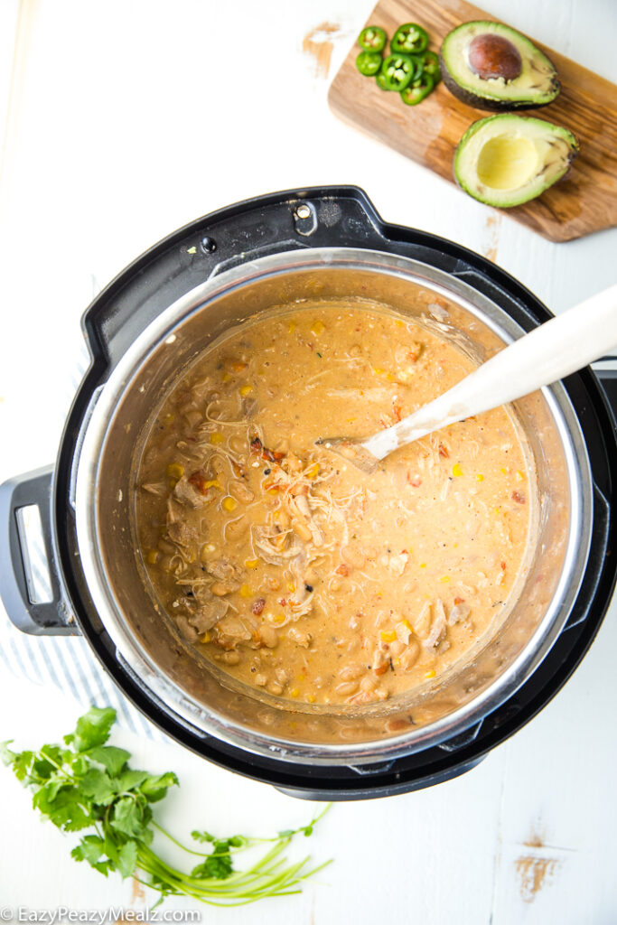 An instant pot full of white chicken chili