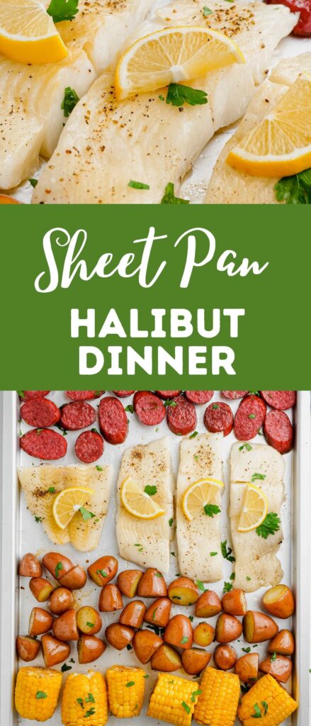 Halibut cooked to perfection on a sheet pan with vegetables