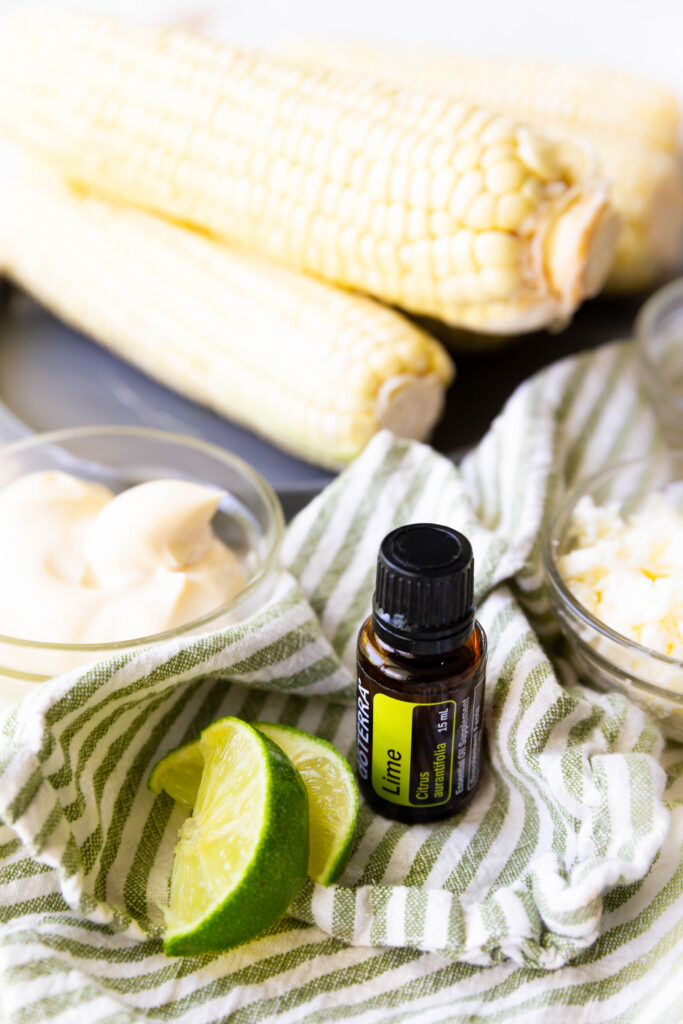 Lime essential oil is the secret ingredient to this recipe for elote