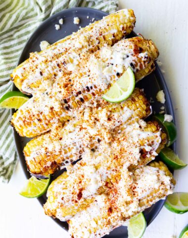 Elote- Mexican grilled street corn on a plate