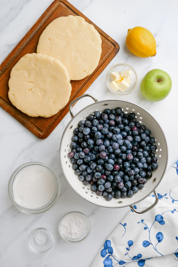 Ingredients for fresh blueberry pie