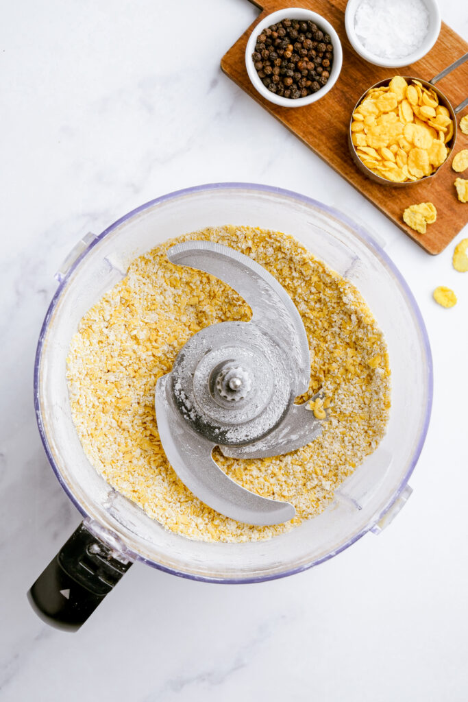 The crispy coating for breaded pork chops made in the food processor