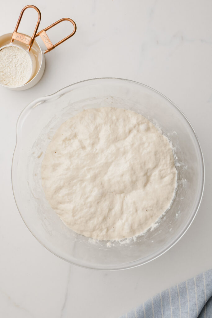 Focaccia dough as it rises over and over