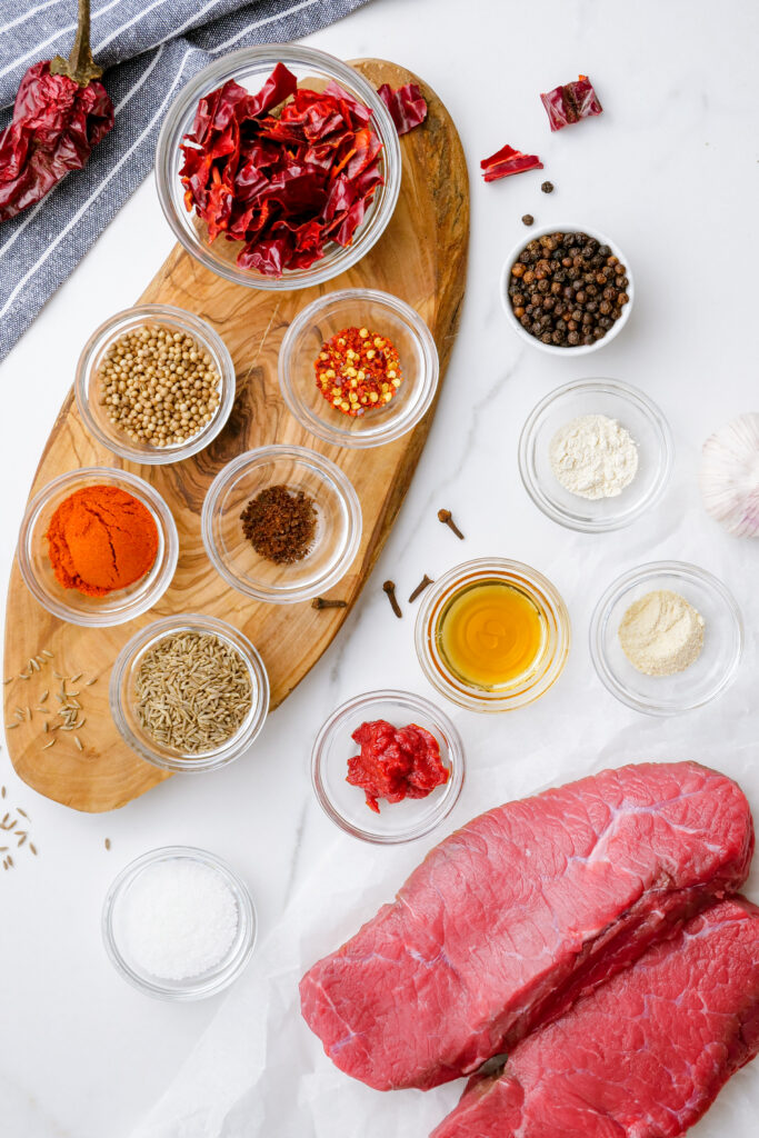 All the ingredients needed for a sirloin steak