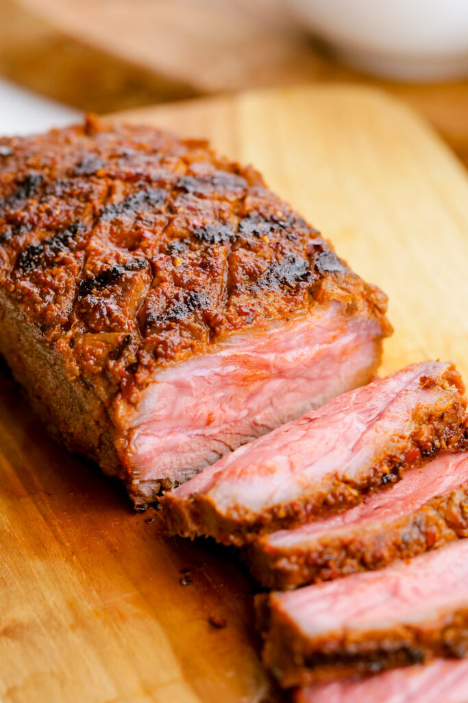 Sirloin steak, sliced after being grilled