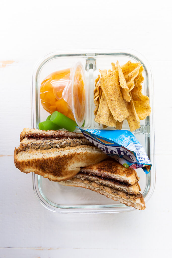 Toasted peanut butter and jelly sandwich lunchbox idea