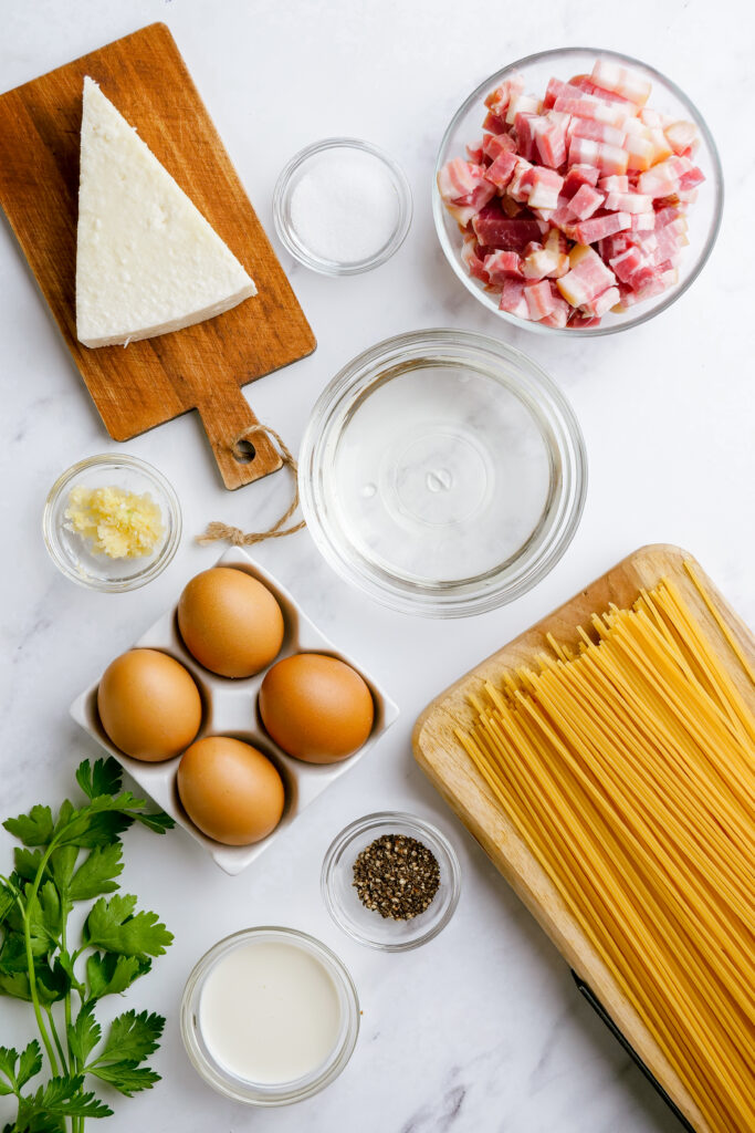 Creamy carbonara ingredients