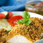 Lemon basil chicken, with crunchy panko coating and lemon butter garlic sauce.