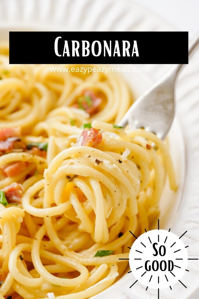 Spaghetti carbonara, a creamy, delicious bacon filled spaghetti. 