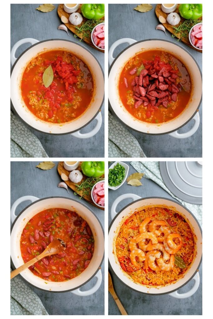 Making the shrimp jambalaya in the oven