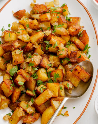 A delicious platter of crispy brown home fries a great side dish.