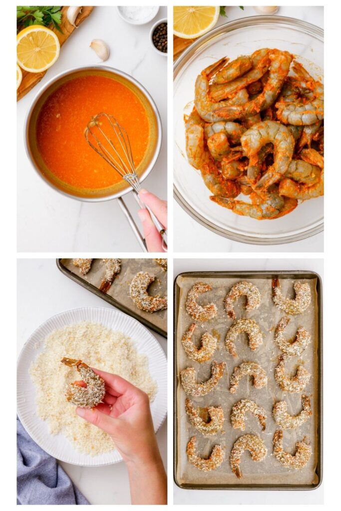 Baked shrimp that is breaded and cooked on a sheet pan for crispy, delicious results. 