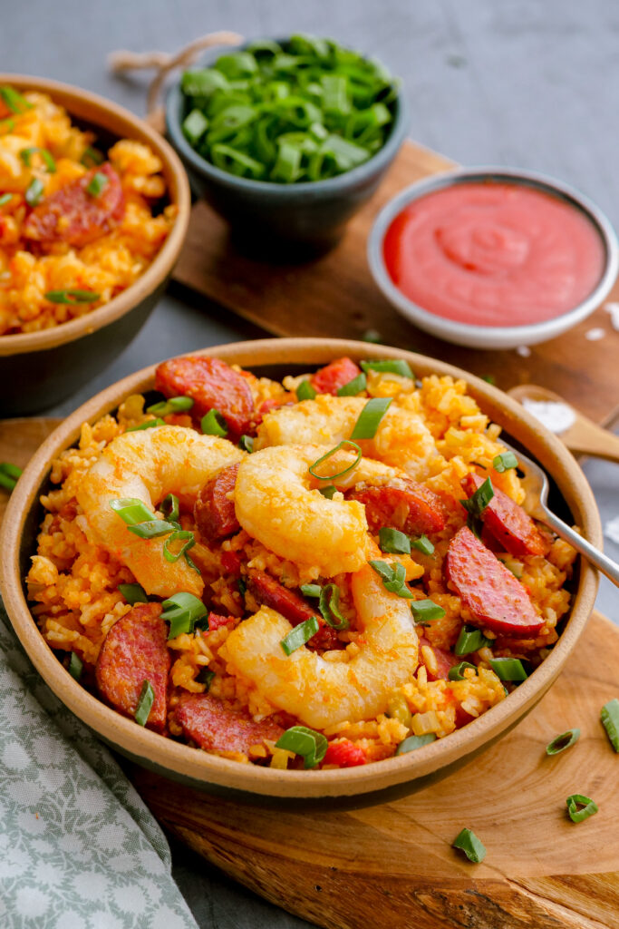 Shrimp jambalaya ready to be served