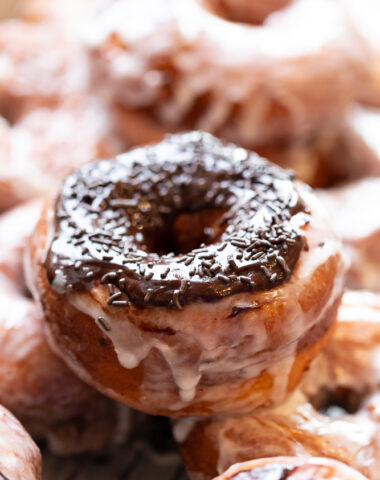 Sputnuts, or potato doughnuts are an easy homemade donut that is glazed and doused in chocolate