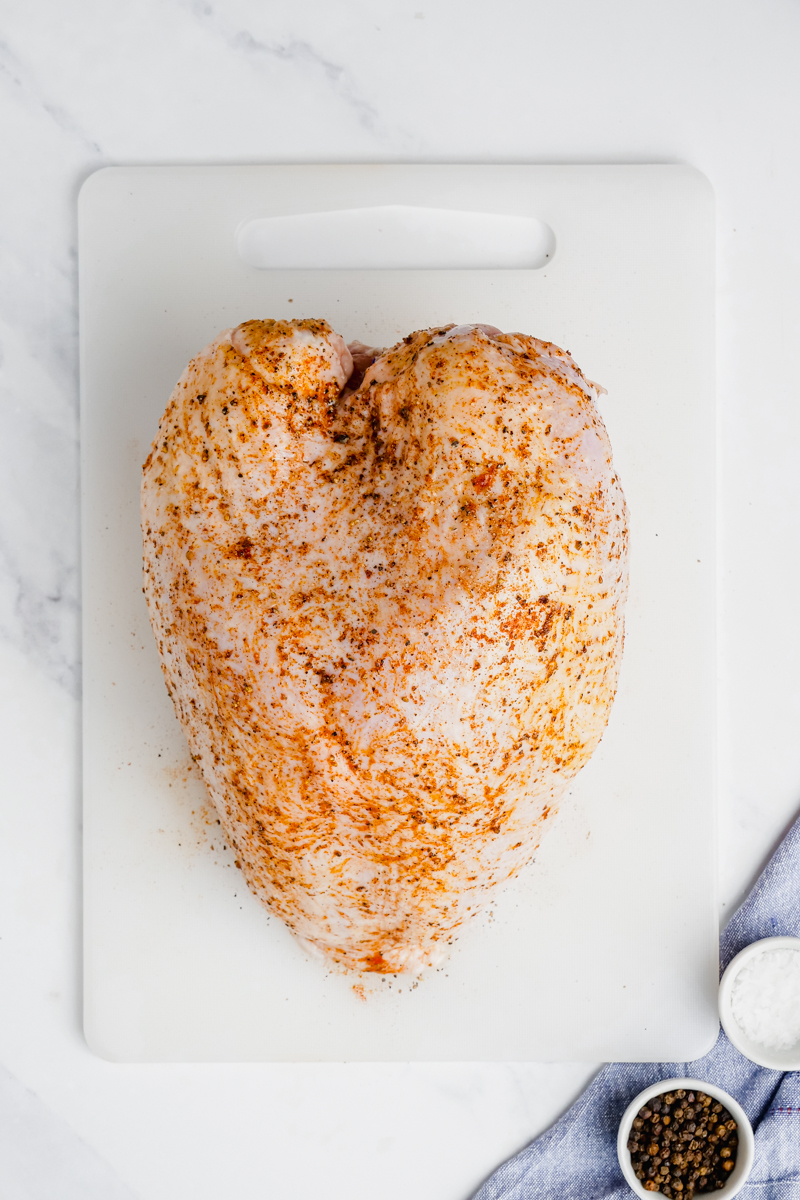 turkey on cutting board being prepped