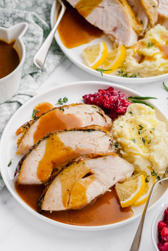 A delicious dry brine turkey, with a delicious gravy