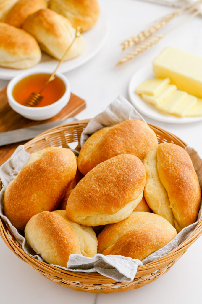 A basket of parker house rolls