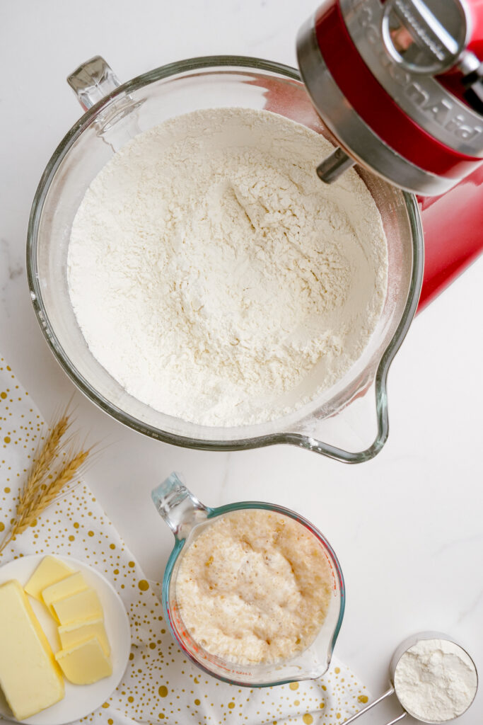 Mixing the flour and salt for your parker house rolls