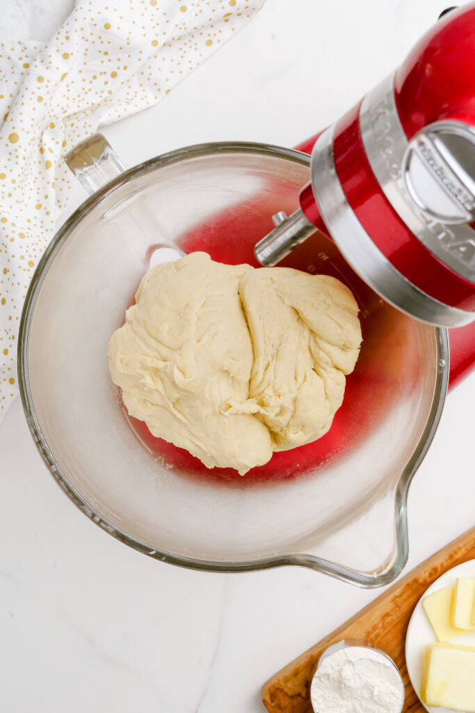 Kneading Parker House Roll Dough in a mixer