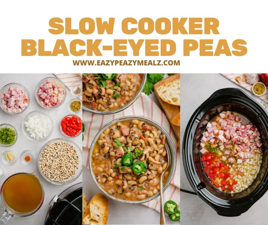 Easy and delicious black-eyed peas, cooked in the slow cooker to eat for New Year's Day and usher in prosperity for the new year. 