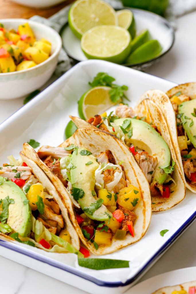 Grilled fish tacos on a platter