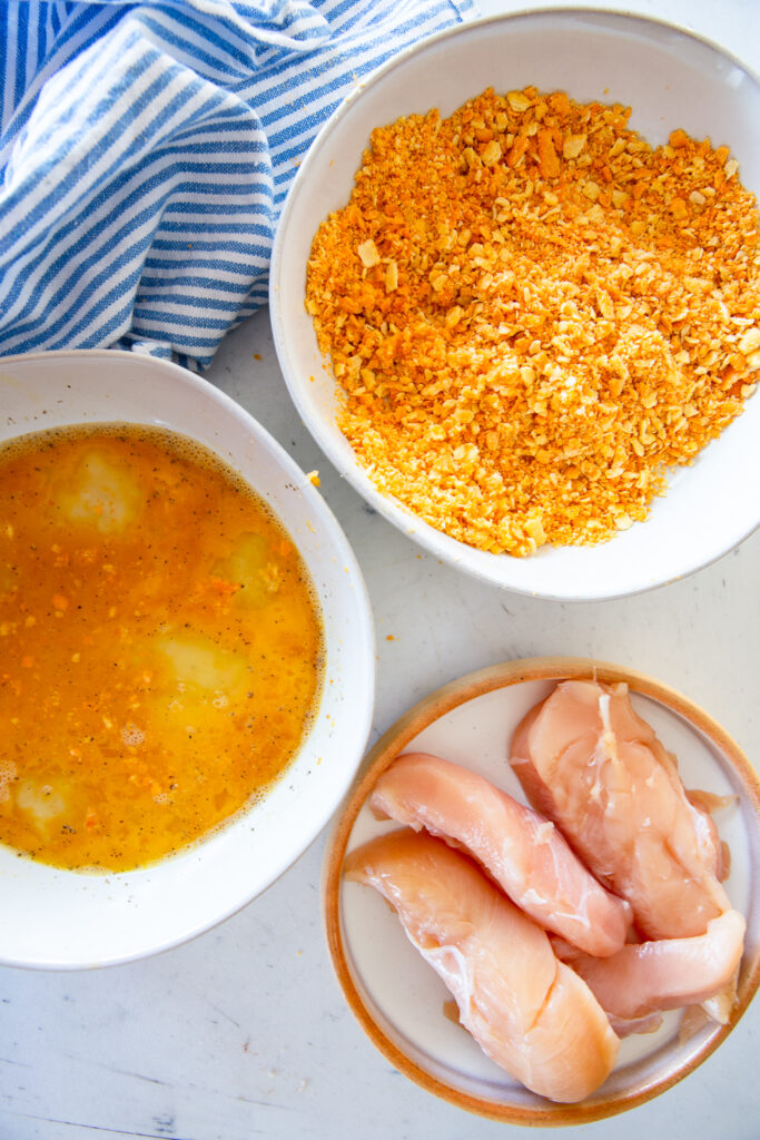 Ingredients prepped for air fryer chicken tenders